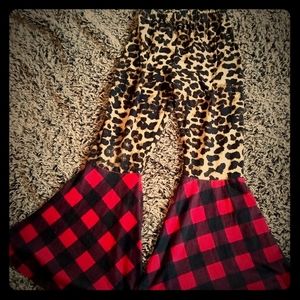 Leopard and plaid bell bottom pants